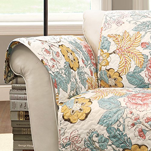 Lush Decor Blue and Yellow Sydney Furniture Protector-Floral Leaf Garden Pattern Armchair Cover, Chair