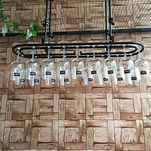 SUCHETA Hanging Wine Rack with Glass Holder and Shelf, Wine Lovers Bar Furniture& Wine Holder Ring-Shaped Wine Glass Rack Ceiling Mounted Hanging