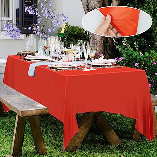 HXMJIED 137 x 274cm Red Disposable Tablecloths 2 Pack Rectangle Table Cloth Plastic Party Table Cover for Barbecue, Picnic Dining,Wedding,Coronat