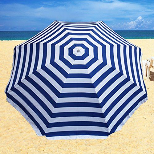 Greenbay 1.8M Blue-White Stripes Beach Parasol Garden Patio Camping Sun Shade UV Protection Umbrella with Tilt Mechanism