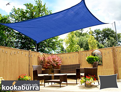 Kookaburra 3m x 2m Rectangle 320gsm Knitted Sun Sail Shade Canopy 93.3% Commercial Grade UV Block (Blue)