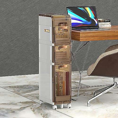 OPSREY 4 Tier Bathroom Floor Cabinet Vertical Storage Unit, Toilet Paper Storage Stand Plastic, Narrow Bath Organizer with Drawers