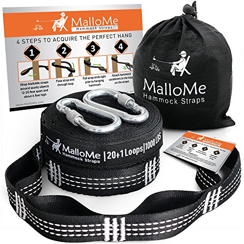 MalloMe XL Hammock Straps - Hammock Tree Straps Set 2000+ LBS Heavy Duty 40 Loops & 100% No Stretch Suspension System Kit - Camping Hammock Acces
