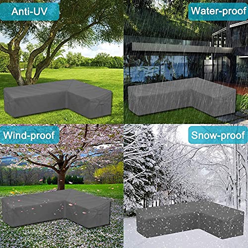 COOSOO Garden Furniture Covers L-Shape Furniture Cover Waterproof Windproof 420D Heavy Duty Oxford Fabric Outdoor Patio Sectional Couch Rattan Co