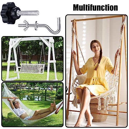 Therwen 8 Pcs Hammock Combo Hardware Kit Hammock Stand Replacement Hooks M8 x 40 mm Star Hand Knob for Home Patio Umbrella Base Garden