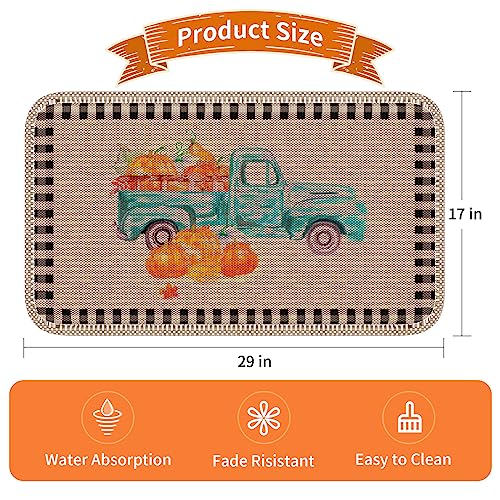 Kluevo Fall Door Mat, Fall Home Decor Fall Outdoor Rug Autumn Non-Slip Rubber Rugs for Front Door Intdoor, Pumpkin Truck Welcome Decorative Doorm
