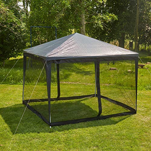 Relaxdays Mosquito Net For 3 x 3 m Pavilion, 2 Panels, With Zipper, Hook & Loop Fastener, 12 m XL Bug Netting, Black