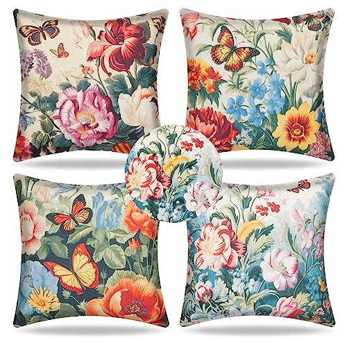 NAKURU Set of 4 Decorative Outdoor Cushion Covers Waterproof 45x45 CM, Modern Flower Throw Pillow Covers for Patio Furniture Porch Garden Cushion
