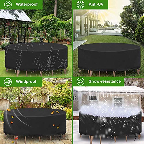 Round Garden Table Cover, Circular Patio Furniture Cover,420D Heavy Duty Oxford Waterproof Breathable Oxford Fabric Garden Furniture Cover,230 x