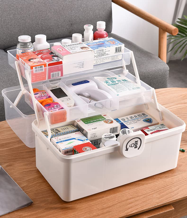 LIKEUDO 34 x 19 x 21.5 cm White 3 Layer First Aid Medicine Storage Box Family Medicine Organizer Emergency Medicine Organizer