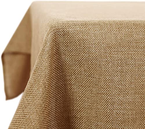 Deconovo Water Resistant Rectangle Faux Linen Table cloth for Dinning 51x51 Inch Golden Brown¡