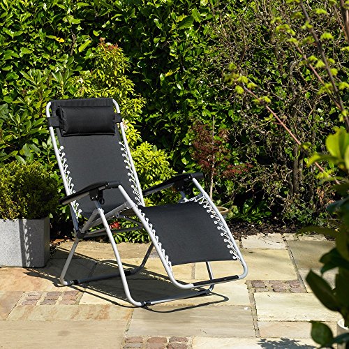 Kingfisher Gravity Garden Reclining Sun Chair Lounger- FSGC, Alloy Steel, Black