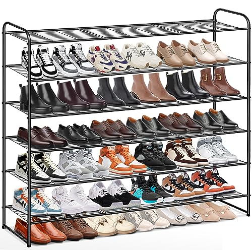KEETDY Large Shoe Rack 6 Tier Organizer Tall Metal Shoe Organizer for Entryway Bedroom Floor Garage, Wide Shoe Shelf Storage Fits 42 Pairs Men Sn