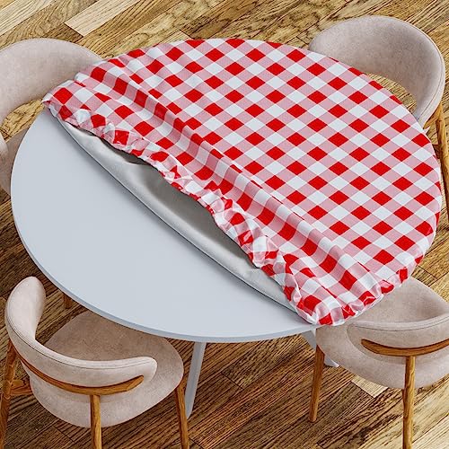 Sorfey Vinyl Picnic Table and Bench Fitted Tablecloth Cover, Checkered Design, Flannel Backed Lining, 30 x 60 Inch, 3-Piece Set, Gray