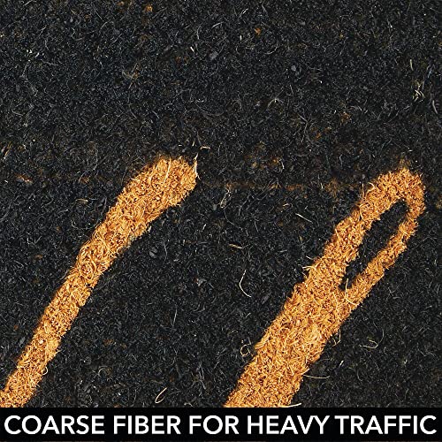 mDesign Decorative Doormat – Natural Coir Doormat with Script Writing – Welcome Mat for Indoor and Outdoor Use – Black/Brown