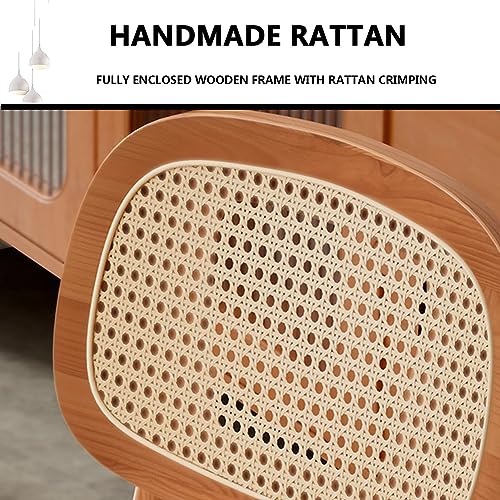 Mid-Century Dining Chairs Set of 2, Upholstered Armless Rattan Dining Chair with Woven Backrest and Wood Legs Backrest Chairs for Living Dining R