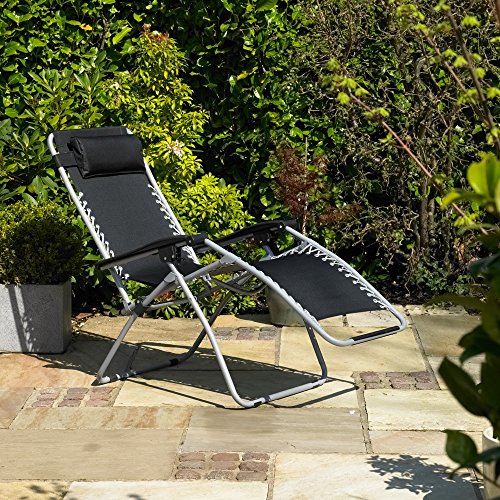 Kingfisher Gravity Garden Reclining Sun Chair Lounger- FSGC, Alloy Steel, Black