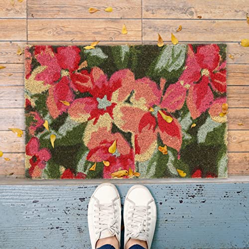 Relaxdays Doormat Coir Flower Blossom, 40 x 60 cm, Door Mat Inside & Outside, Non-Slip Wiper, Rectangular, Multicoloured