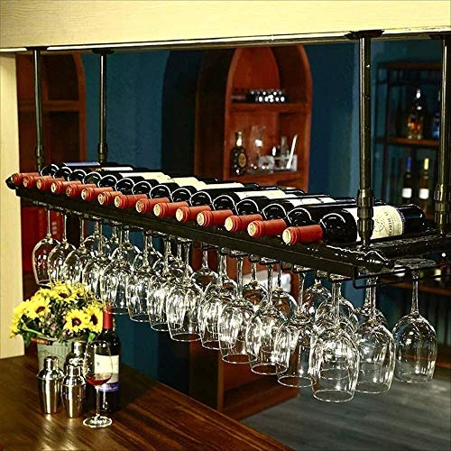 SUCHETA Hanging Wine Rack with Glass Holder and Shelf, Wine Lovers Bar Furniture& Wine Rack Wine Rack Ceiling Wine Racks/Hanging Wine Glass Holde