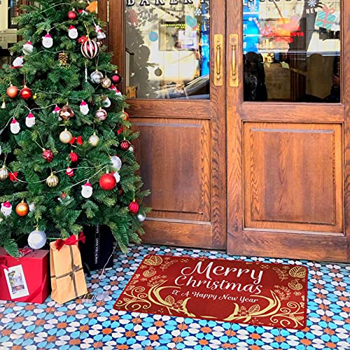 TSLBW Christmas Doormat Printed Non-Slip Rugs Merry Santa Claus Patterned Carpet Floor Door Mat for Entrance Living Room Bedroom Bathroom Xmas Ho