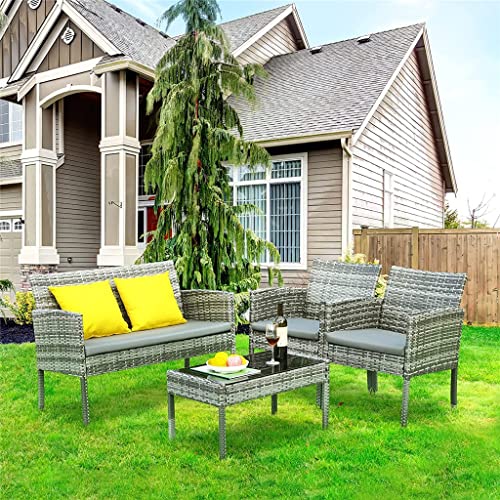 DLOETT 4 Piece Outdoor Garden Lounge Set with Cushion Garden Sofa Set Garden Furniture Sets for Patio Terrace