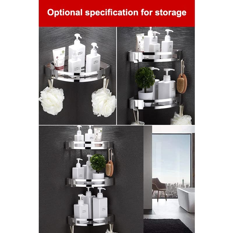 EYHLKM Layers Corner Shower Shelf Bathroom Shampoo Shower Shelf Holder Stainless Steel Punch Free Kitchen Tripod Corner Stand (Color : Argento)