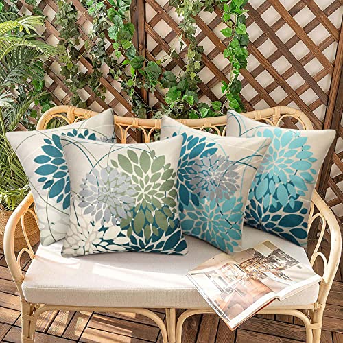 Cushion Covers 40CM X 40CM Blue Green Flower Pattern Pillow Cover Grey Cushions Summer Spring Waterproof Cushions Pillow Case 16X16 Decorative Co