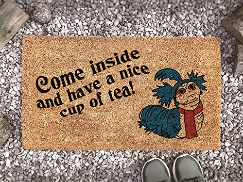 Labyrinth Film Worm Cup of Tea Quote Doormat - Fandom Funny Gift Doormat Pattern Entrance Mat Rubber Anti Slip Washable Welcome Mats Decorative I