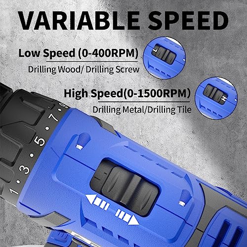 FADAWALT Power Cordless Drill Driver, 20V Cordless Drill and Screwdriver Set, Electric Combi Drill Kit 21+1 Torque, DIY Accessory Set, 2 Variable
