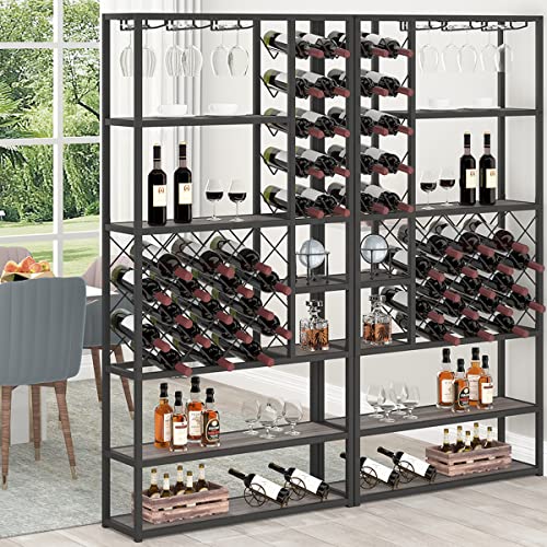 Launica Wine Rack freestanding Floor, Modern Tall Display Wine Storage Shelves, Wood and Metal Rustic Farmhouse Stackable Bakers Rack, Coffee Buf