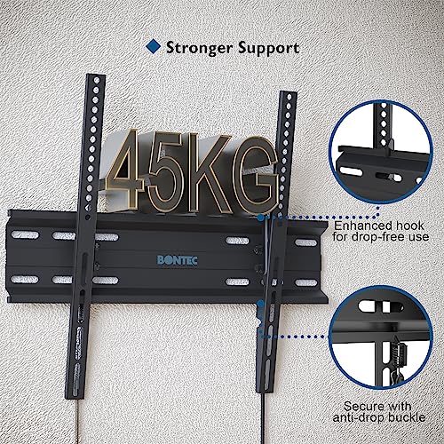BONTEC Ultra Slim TV Wall Bracket Mount for 23"-60" LCD LED 3D Plasma TVs, Low Profile Tilt TV Wall Mount up to VESA 400x400mm, 45kg Weight Capac