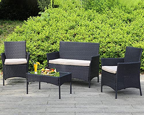 Outdoor Patio Furniture Sets 4 Pieces Patio Set Rattan Chair Wicker Sofa Conversation Set Patio Chair for Backyard Lawn Porch Poolside Balcony Ga
