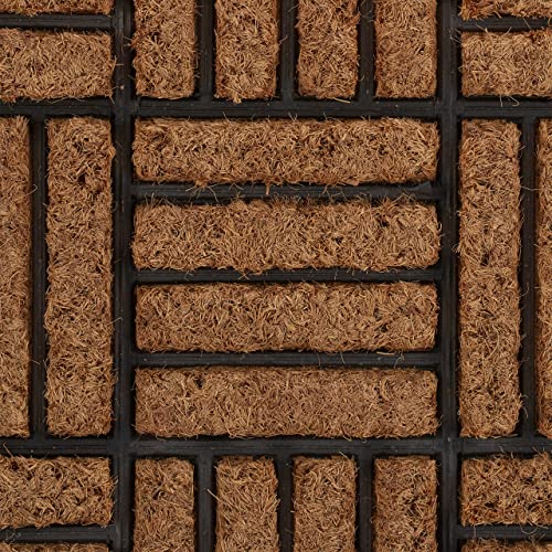Relaxdays Geometrical Rubber Welcome Doormat, 45 x 75 cm, Door Mat Inside & Outside, Non-Slip Wiper, Black/Coir