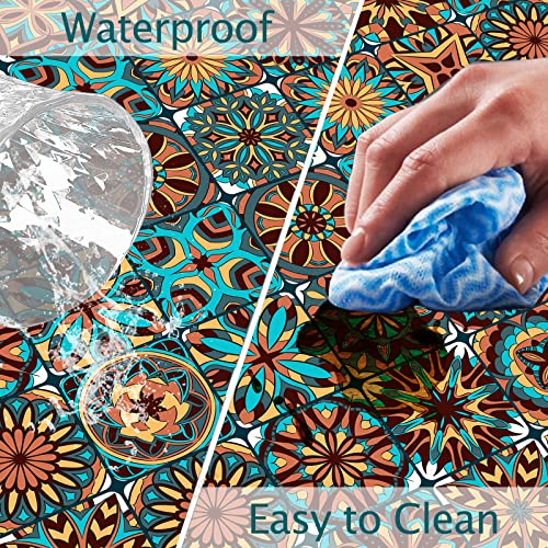 Tablecloth for Folding Table, boho Picnic Table Cover, Waterproof Fitted Table Covers for 6 Foot Tables, Elastic Rim Plastic Table Cover for Picn