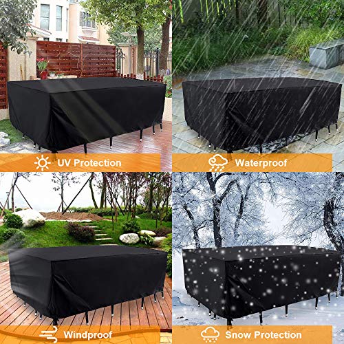 FOUNDOVE Garden Table Covers Waterproof Rectangular, Patio Furniture Covers with Windproof and Anti-UV design, Protective Cover for Garden Table