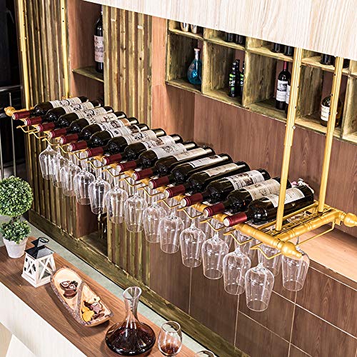 PIBM European Style Wine Rack Suspension Ceiling Wine Bottle Rack Bar|Restaurant Goblet Holder|Fashion Creative Wine Glass Rack J1022, Gold , L80