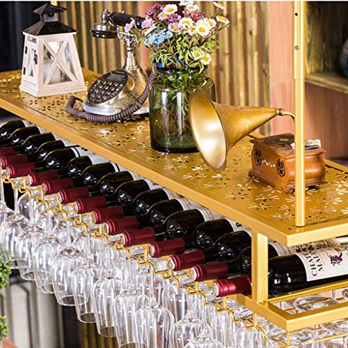 MiroDo Household Wine Shelf Cup Holder- Adjustable Height Ceiling Wine Rack Hanging Wine Bottle Holder Wine Glass Rack Goblet Stemware Racks Vint