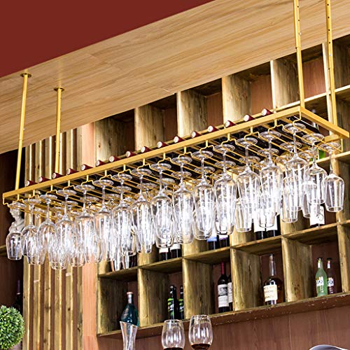 KEppd Wine Rack Wall Mounted - Ceiling Wine Racks, Adjustable Height Wall Mounted Hanging Wine Bottle Holder Glass Goblets Stemware Rack Holder V