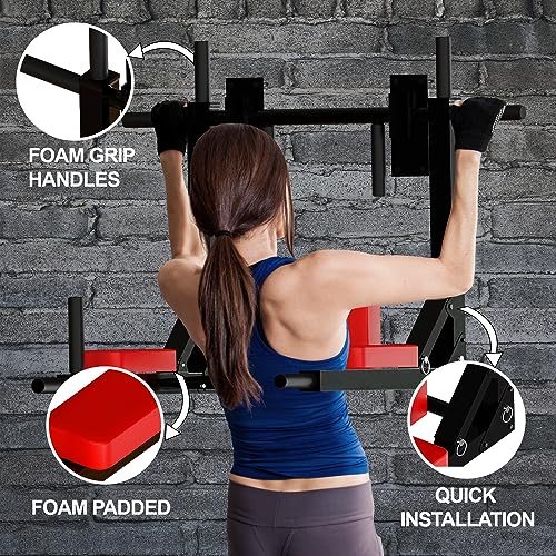 Xn8 Multifunctional Wall Mounted Pull Up Bar/Chin Up Bar- Multi Gym Grip Angles Space Saving- Instant Setup Dip Station for Targeted Muscles, Bes