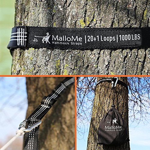 MalloMe XL Hammock Straps - Hammock Tree Straps Set 2000+ LBS Heavy Duty 40 Loops & 100% No Stretch Suspension System Kit - Camping Hammock Acces