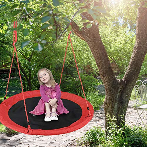 Relaxdays Outdoor Nest Swing for Kids & Adults, 110 cm, for Up To 100 kg, Round Swing, Red