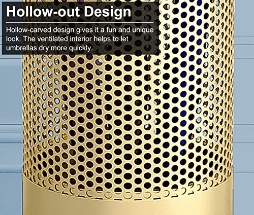 FBITE Umbrella Stands,Round Metal Mesh Umbrella Bucket with Hooks, Hollow Out Storage Rack for Canes Walking Sticks Umbrellas, Patio Home Front D