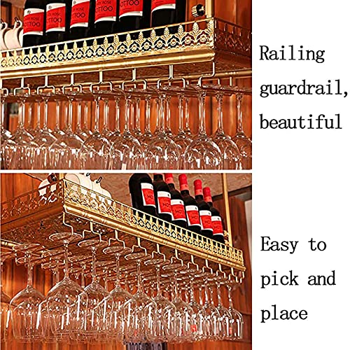 EYLINK Metal Ceiling Wine Rack, Height Adjustable, Goblet Stemware Holder, Wine Bottle Holder, Wine Shelf Display Rack Storage Rack, For Bars Res