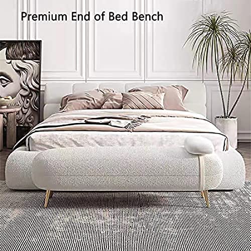 Luxurious Ottoman Bench,Velvet End Of Bed Bench Comfy Upholstered Bench Seat,Modern Bedroom Bench Entryway Bench,White,110X50X42Cm