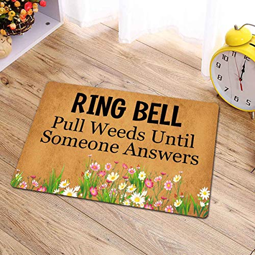 LuckyChu Funny Ring Bell Pull Weeds Until Someone Answers Floor Mat Rug Non Slip Entrance Indoor Outdoor Bathroom Kitchen Home Doormat Rubber 23.