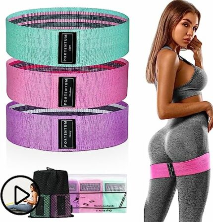 PORTENTUM Resistance Bands, Fitness Bands Set, Yoga Strap in 3 Tensile Strengths, Training Band, Yoga Band, as Resistance and Support for Leg Tra