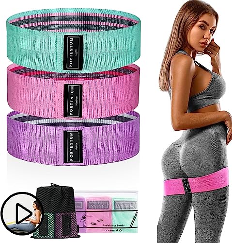 PORTENTUM Resistance Bands, Fitness Bands Set, Yoga Strap in 3 Tensile Strengths, Training Band, Yoga Band, as Resistance and Support for Leg Tra