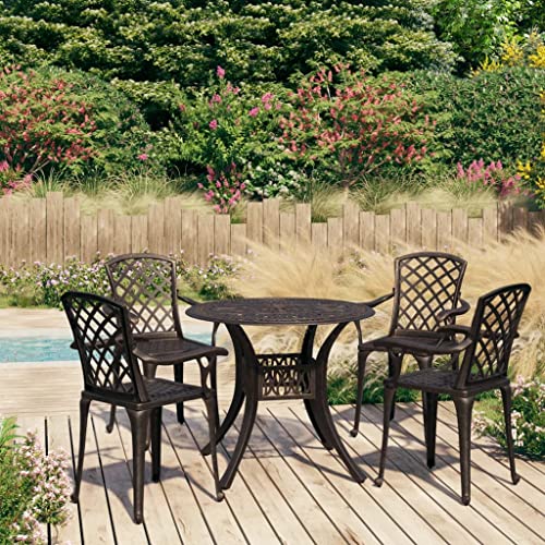 vidaXL Biatro Set 5 Piece Outdoor Furniture Set Balcony Bistro Table and Chairs Patio Garden Balcony Table Seats Furniture Cast Aluminium Bronze