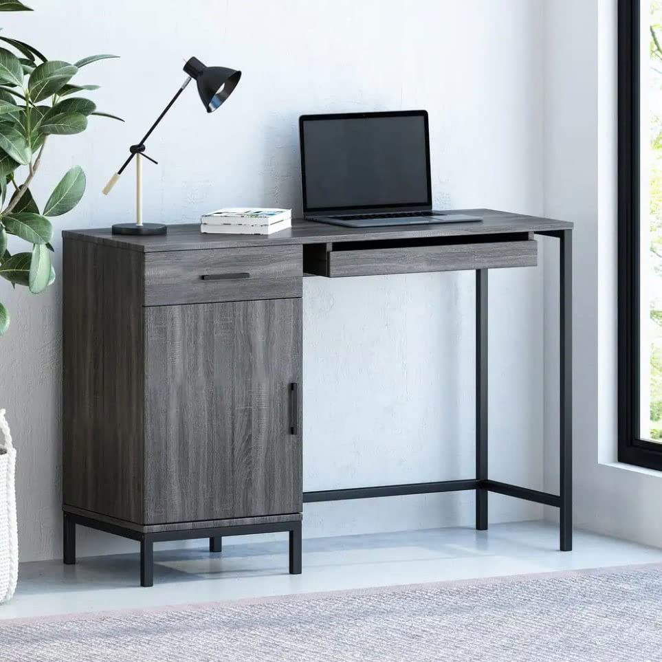 N/A Imitation Wood Computer Desk Dark Grey Black Desk Desk With Locker Drawer Office Furniture Home (Color : A)