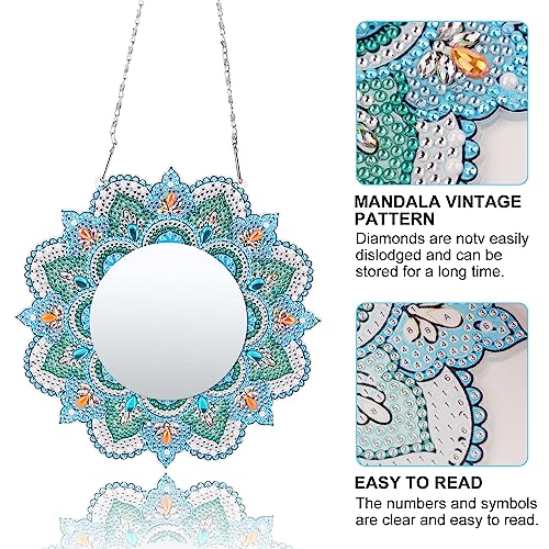 SAVITA Diamond Painting Mirror Kits, Mandala Style Diamond Art Makeup Mirror Diamond Painting Makeup Mirror Painting Mirror for Girls Women Arts